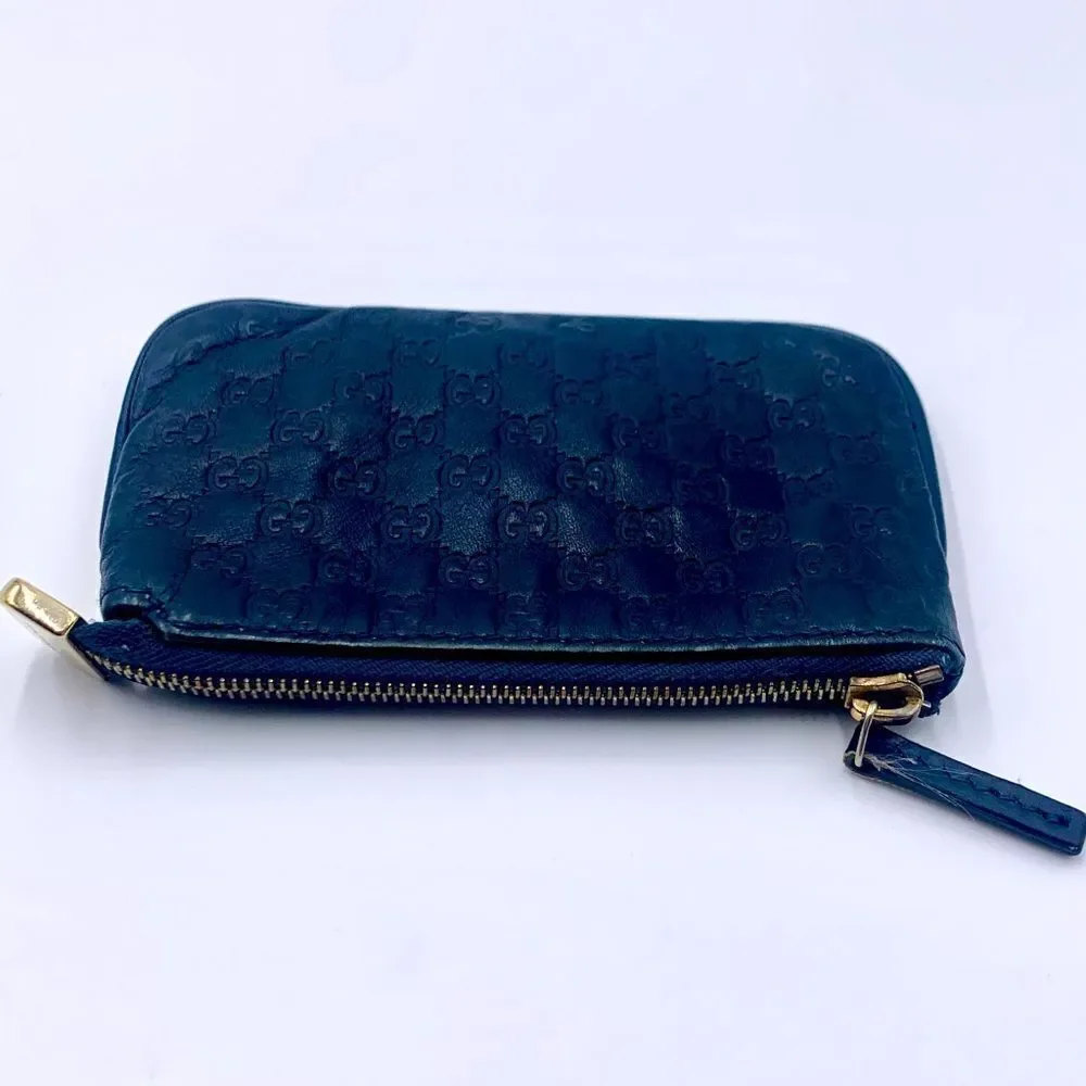 Auth GUCCI Navy Guccisima Zip Coin Purse Key Chain Excellent Preloved Pouch